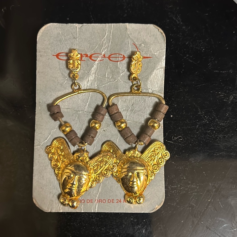 Colombian Earrings with Precolombian Cultural Heritage Charms Washed in 24k Gold